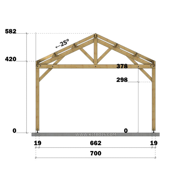 VISEU Hangar bois Ouvert / 2 pans  7.0 x 10.19m 25° de pente