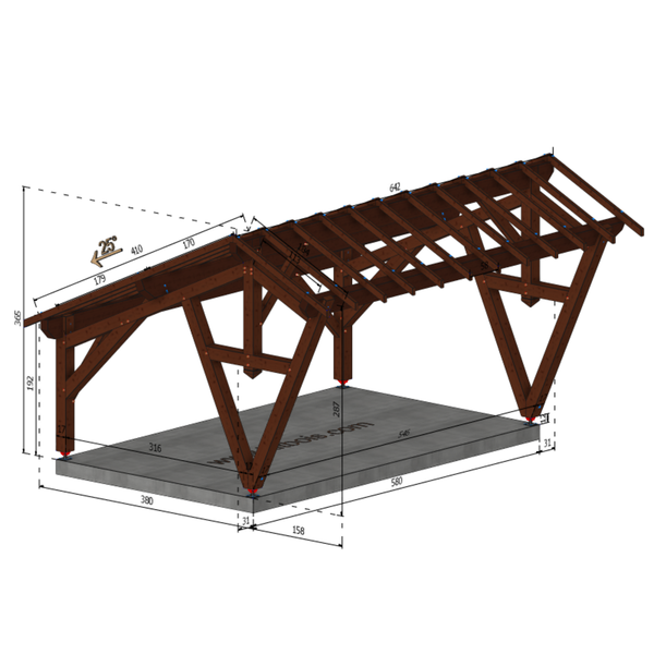 VALENCE Auvent 2 pentes inégales, lxL 3.5x5.8m SAPIN
