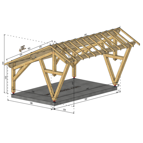 VALENCE Auvent 2 pentes inégales, lxL 3.5x5.8m SAPIN
