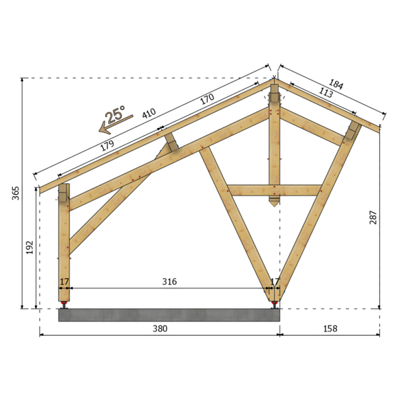 VALENCE Auvent 2 pentes inégales, lxL 3.5x5.8m SAPIN