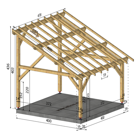 VENISE Auvent monopente, lxL 4x4m SAPIN