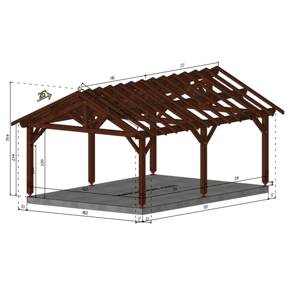 WASSY Auvent 2 pans, lxL 4.5x6.5m SAPIN