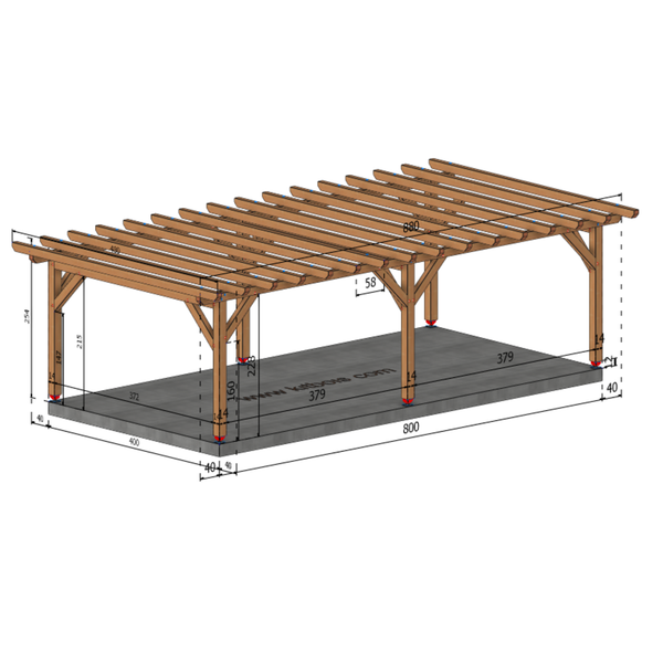 ZAGORA Pergola toit plat, lxL 4x8m SAPIN AUTOCLAVE MARRON