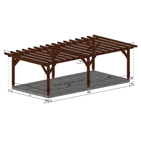 ZAGORA Pergola toit plat, lxL 4x8m SAPIN AUTOCLAVE MARRON