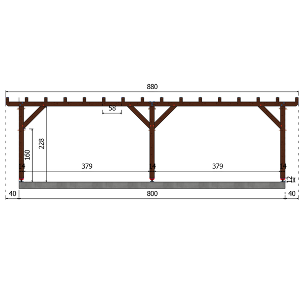 ZAGORA Pergola toit plat, lxL 4x8m SAPIN AUTOCLAVE MARRON