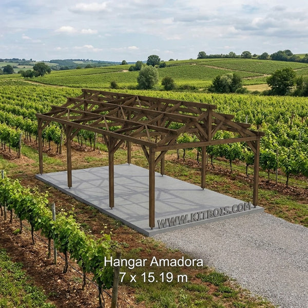 AMADORA Hangar bois Ouvert / 2 pans  7.0 x 15.19m 25° de pente / Livraison OFFERTE