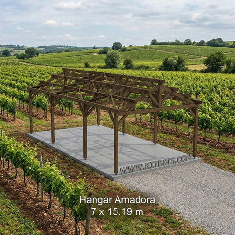 AMADORA Hangar bois Ouvert / 2 pans  7.0 x 15.19m 25° de pente / Livraison OFFERTE