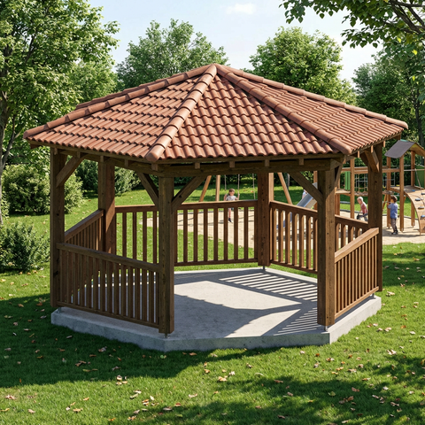 ANTIBES Kiosque 6 pans, 5.0m de diamètre, poteaux sapin 18x18cm / Livraison OFFERTE