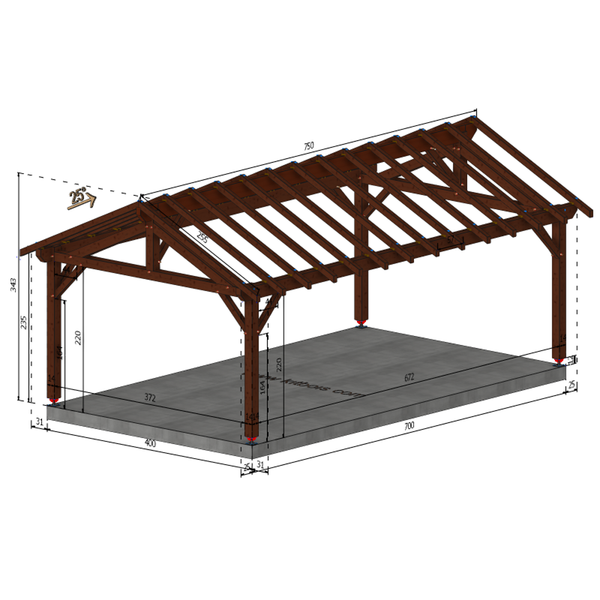 APREY Auvent 2 pans, lxL 4x7m SAPIN
