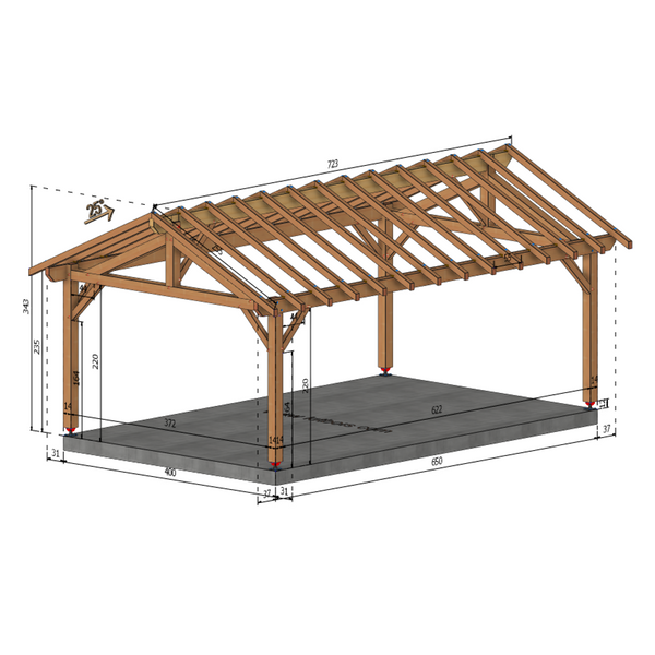 BRENNES Auvent 2 pans, lxL 4x6.5m SAPIN