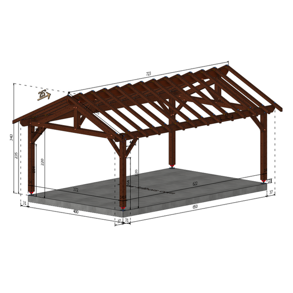 BRENNES Auvent 2 pans, lxL 4x6.5m SAPIN