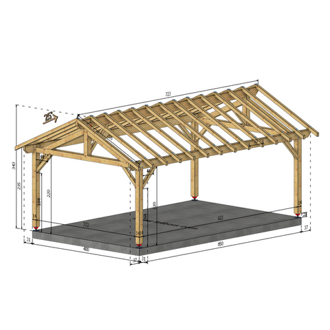 BRENNES Auvent 2 pans, lxL 4x6.5m SAPIN