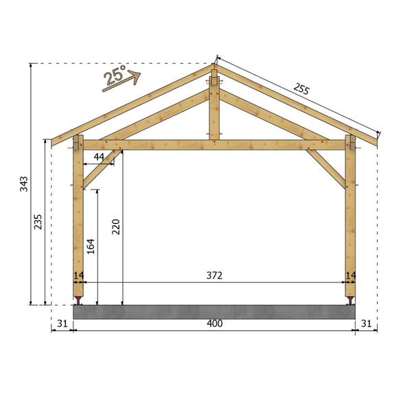 BRENNES Auvent 2 pans, lxL 4x6.5m SAPIN