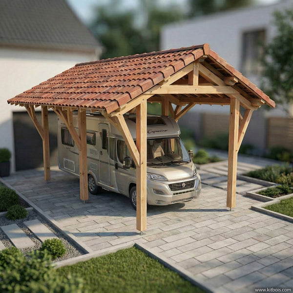 SALERS / CAMPING CAR / 3.4 x 6.46m poteaux 18x18cm / Livraison OFFERTE