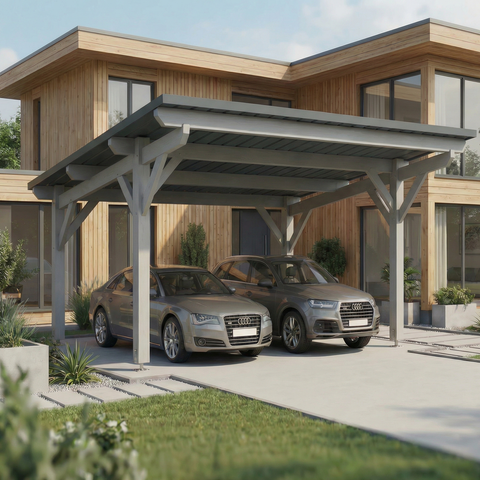 LAREDO / CARPORT2 / POTEAUX DROITS / 2 voitures, lxL 3.82x6.12m / Livraison OFFERTE