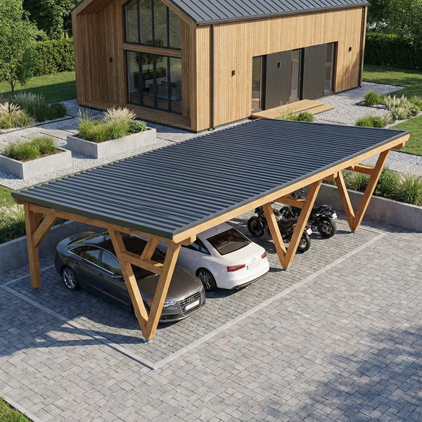 REYNOSA / CARPORT3 / POTEAUX V / 3 voitures, lxL 3.82x9.19m / Livraison OFFERTE