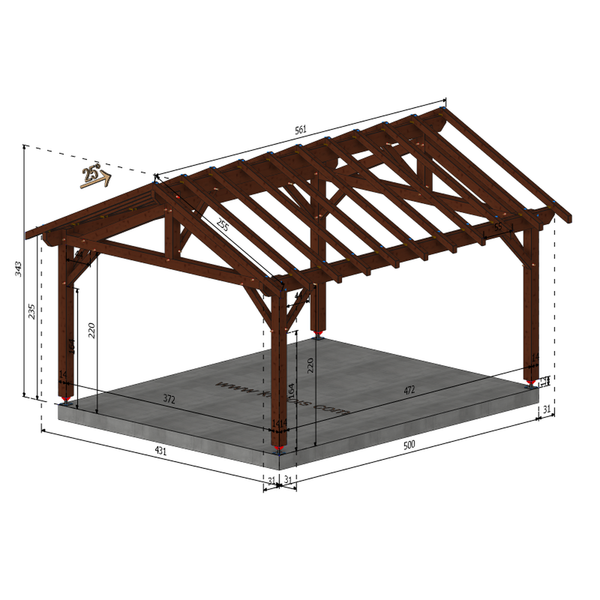 CHANOY Auvent 2 pans, lxL 4x5m SAPIN