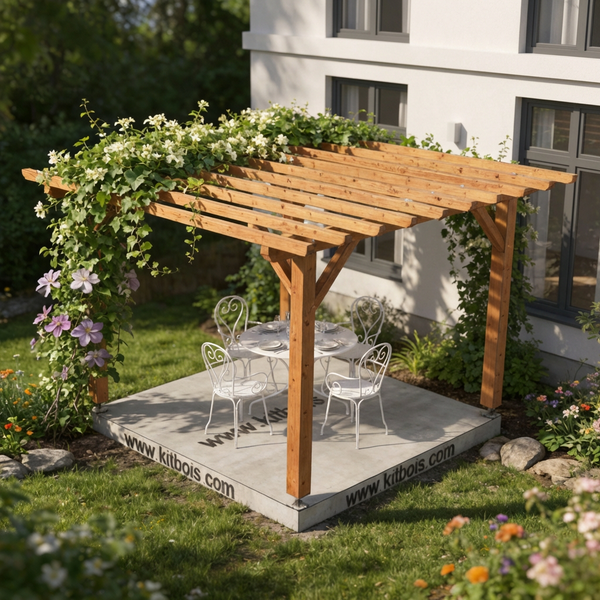 HADDADA Pergola ECO toit plat, lxL 3x3m SAPIN AUTOCLAVE MARRON / Livraison OFFERTE