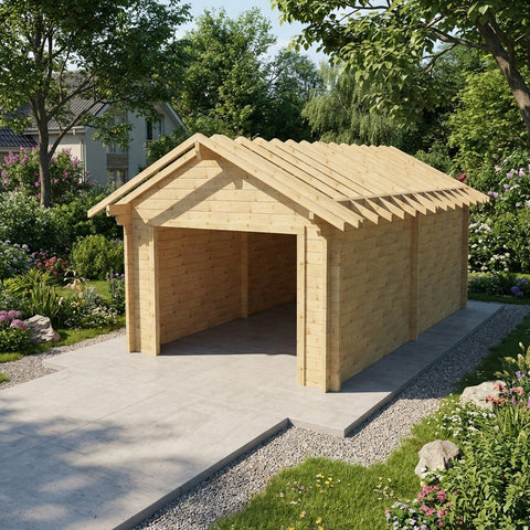 Garage madrier modèle HAMBOURG / 58mm 3.5 x 5.5m / Livraison OFFERTE