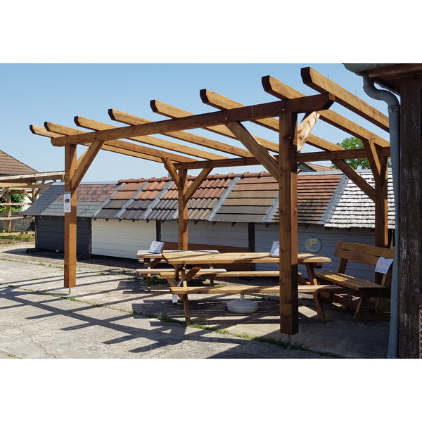 MARRAKECH Pergola Pente 5°, lxL 3x4m SAPIN AUTOCLAVE MARRON / Livraison OFFERTE