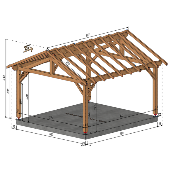 PEIGNEY Auvent 2 pans, lxL 4x4.5m SAPIN