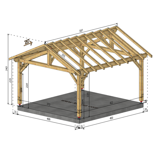 PEIGNEY Auvent 2 pans, lxL 4x4.5m SAPIN