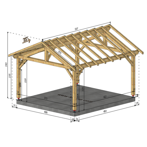 PEIGNEY Auvent 2 pans, lxL 4x4.5m SAPIN