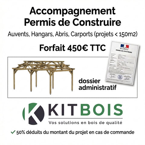 Accompagnement permis de construire bois / Auvents, garages, pergolas, hangars / 50% déduits soit 225 euros TTC si commande ultérieure
