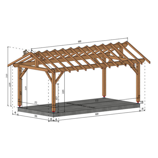 POMMARD Auvent 2 pans, lxL 3x6m SAPIN