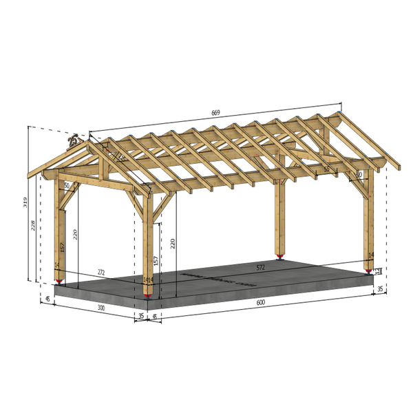 POMMARD Auvent 2 pans, lxL 3x6m SAPIN