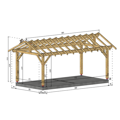 POMMARD Auvent 2 pans, lxL 3x6m SAPIN