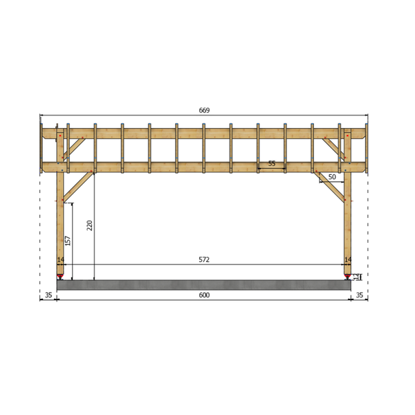 POMMARD Auvent 2 pans, lxL 3x6m SAPIN