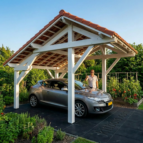 PUYGIRON Auvent 2 pentes inégales, lxL 3.5x3.2m SAPIN