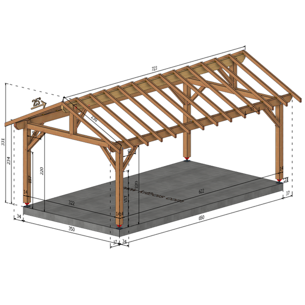 SANTOSSE Auvent 2 pans, lxL 3.5x6.5m SAPIN