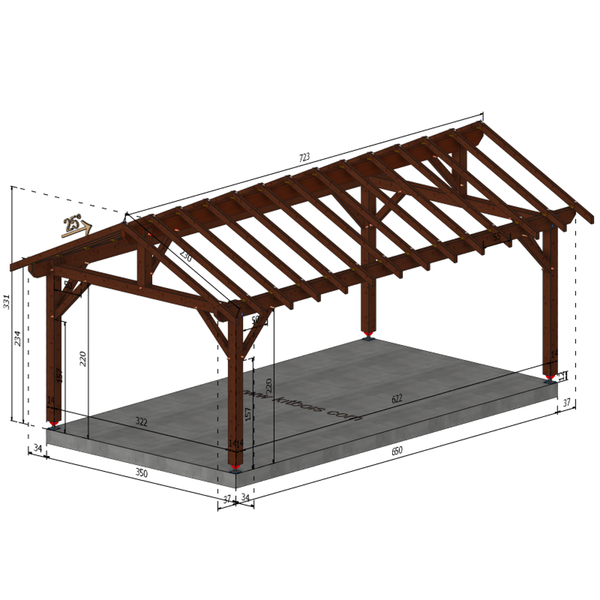SANTOSSE Auvent 2 pans, lxL 3.5x6.5m SAPIN