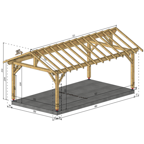 SANTOSSE Auvent 2 pans, lxL 3.5x6.5m SAPIN