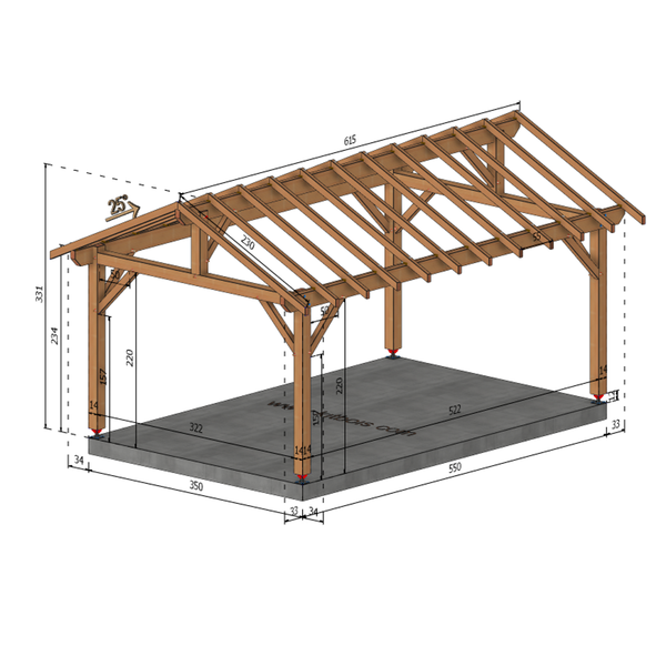 THURY Auvent 2 pans, lxL 3.5x5.5m SAPIN