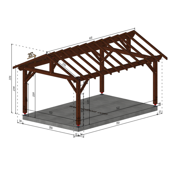 THURY Auvent 2 pans, lxL 3.5x5.5m SAPIN