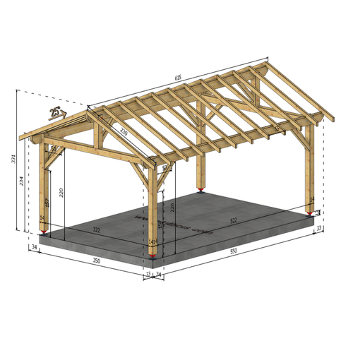 THURY Auvent 2 pans, lxL 3.5x5.5m SAPIN