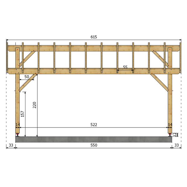 THURY Auvent 2 pans, lxL 3.5x5.5m SAPIN