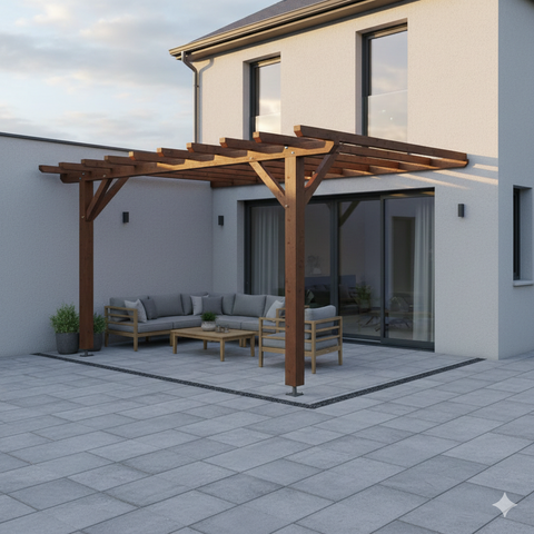 TIZNIT Pergola accolée toit plat, lxL 3.5x3.5m SAPIN AUTOCLAVE MARRON