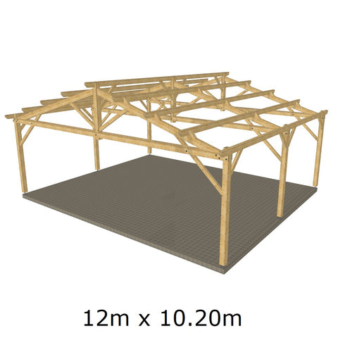 Hangar bois modèle PORTO / 2 pans 12.0 x 10.20m 17° de pente