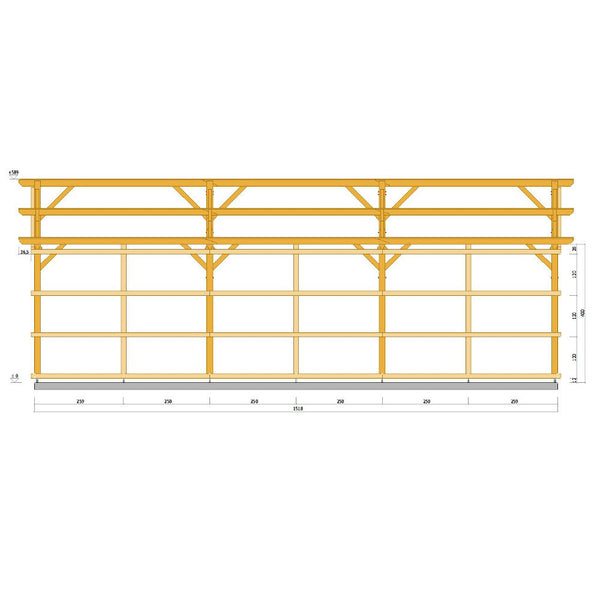 Hangar bois modèle COIMBRE FERMABLE / 2 pans 6.0 x 15.20m 30° de pente SANS BARDAGE