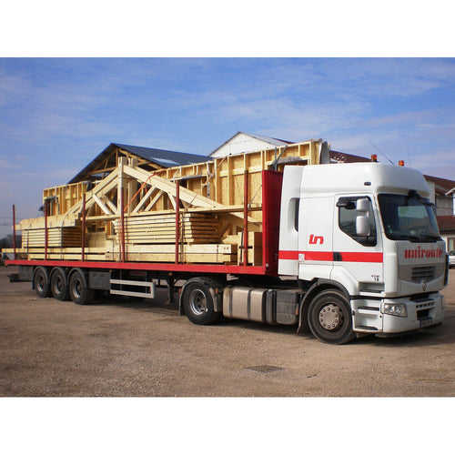 MAISON / Nous consulter : Structures ossature bois en murs déjà assemblés, à lever sur chantier. Prix estimatif du transport par camion :