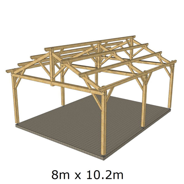 Hangar bois modèle FARO / 2 pans 8.0 x 10.20m 25° de pente