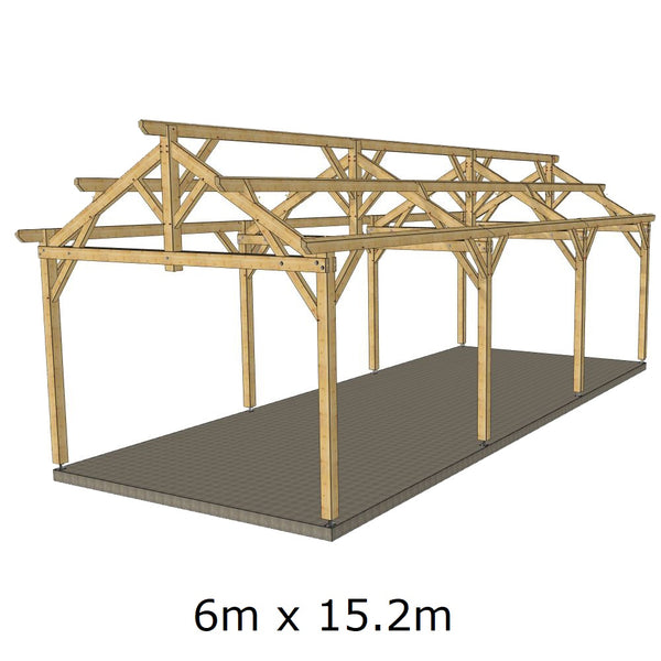 Hangar bois modèle COIMBRE / 2 pans 6.0 x 15.20m 30° de pente