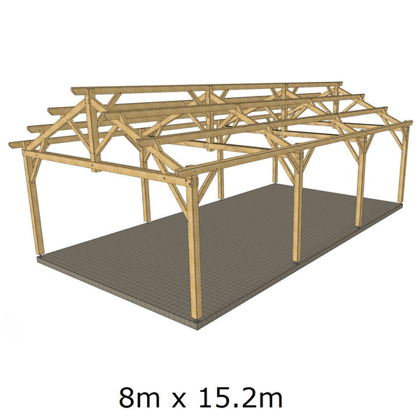 Hangar bois modèle LISBONNE / 2 pans  8.0 x 15.20m 25° de pente