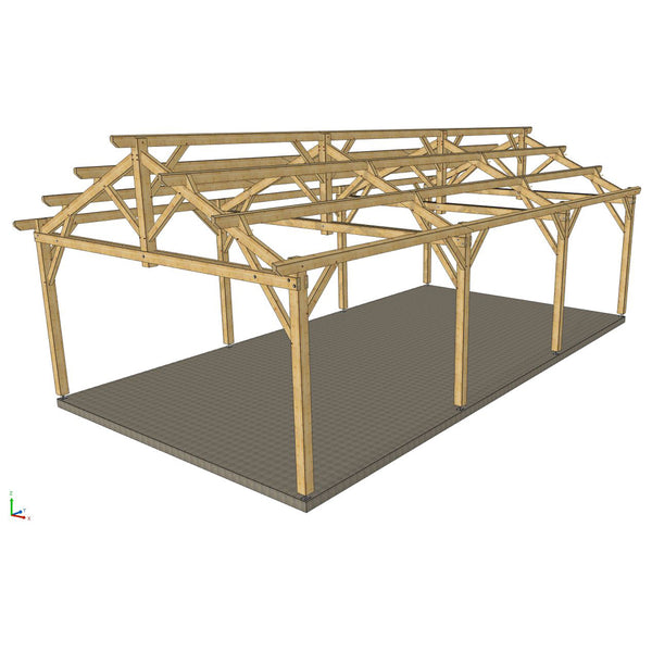Hangar bois modèle LISBONNE / 2 pans  8.0 x 15.20m 25° de pente