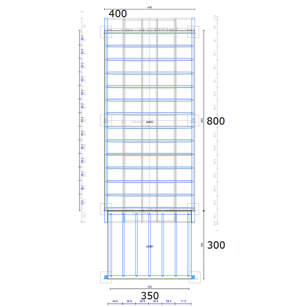 HOMA / MAISON A / Structure Ossature Bois 4 m x  8 m (env 30 m² + mezza) + terrasse 3.5 m x 3m. Structure en DEBIT avec numéros. Solivage étage porteur. Charpente traditionnelle en débit avec numéros.