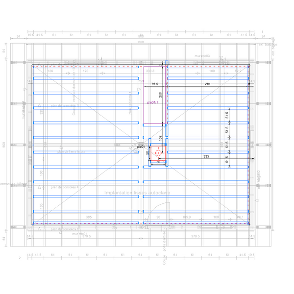 CHAMBON / idée de projet / Murs ASSEMBLES jusqu'à l'OSB / Structure Ossature Bois 6 m x 8 m, moins de 50m2 ext murs mais avec grenier porteur. Charpente traditionnelle en débit avec numéros.